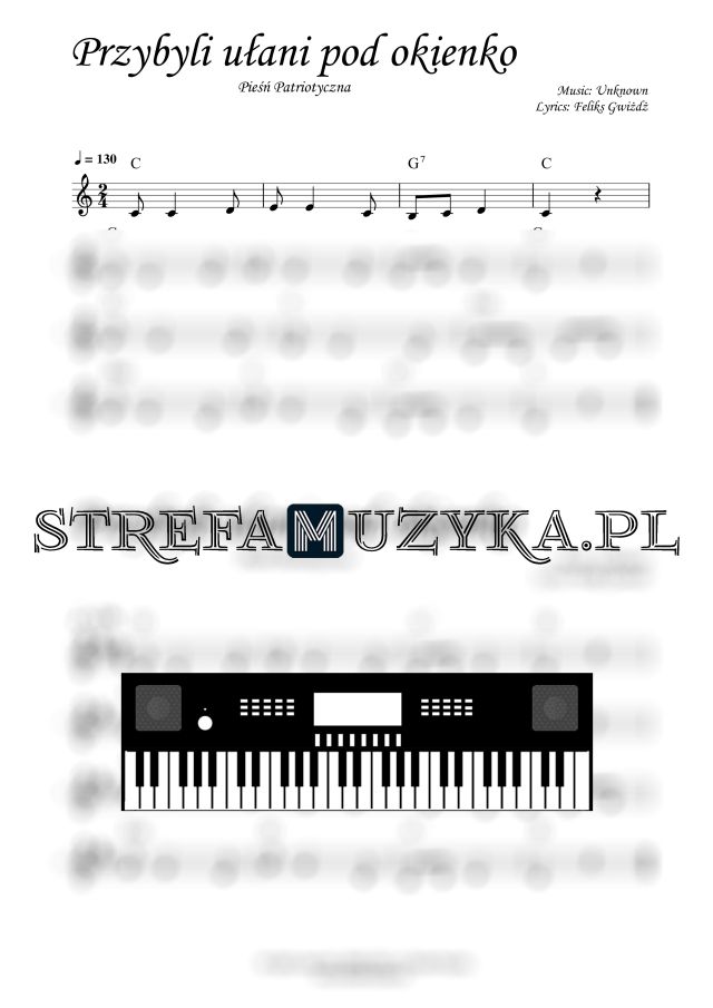 Przybyli ułani pod okienko - pieśń patriotyczna Nuty na Keyboard Przybyli ułani pod okienko nuty pdf